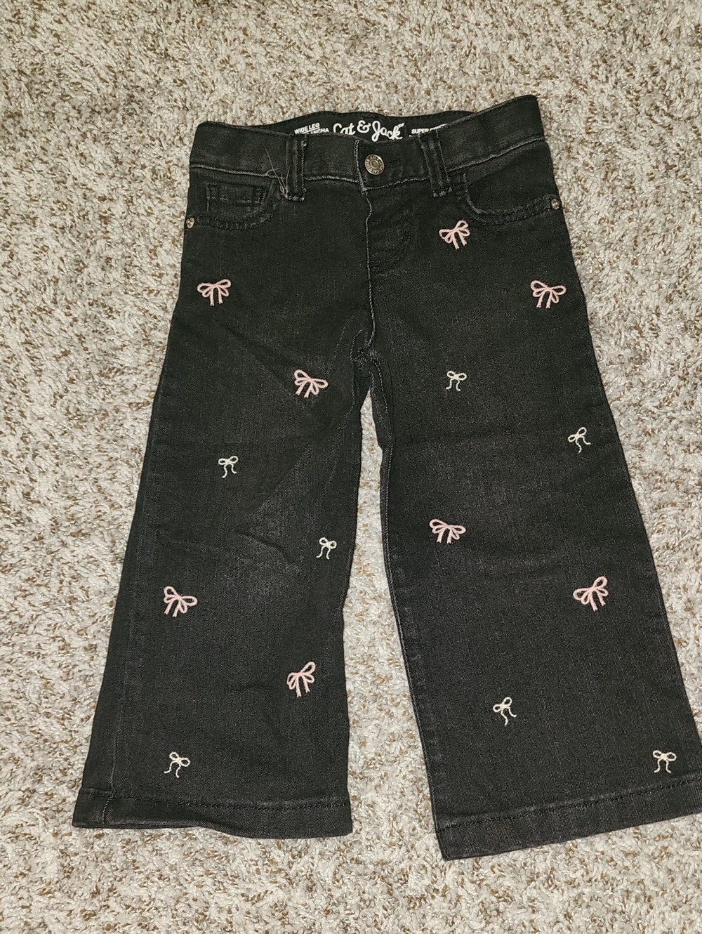 Cat And Jack Bow Print Black Denim Jeans, Size 3T, VGUC
